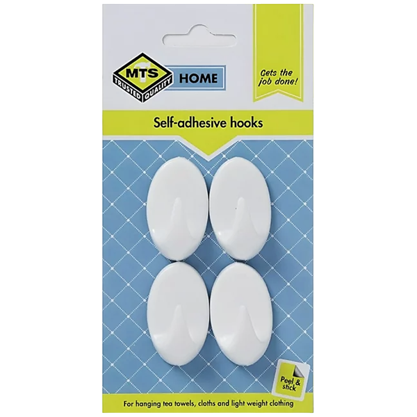 Mts Home White Plastic Small Oval Hooks, 4 Piece