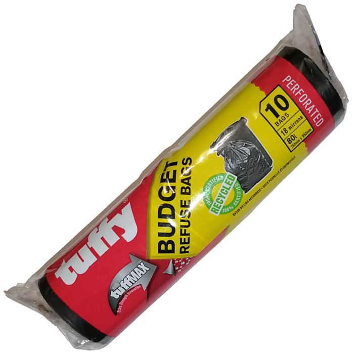 Tuffy Black Budget Refuse Bag 18 Micron 750mm x 950mm, 10 Pack