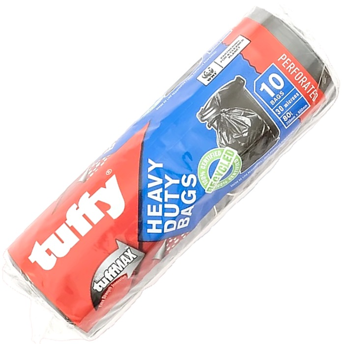 Tuffy Black Heavy Duty Refuse Bag 30 Micron 750mm x 900mm, 10 Pack