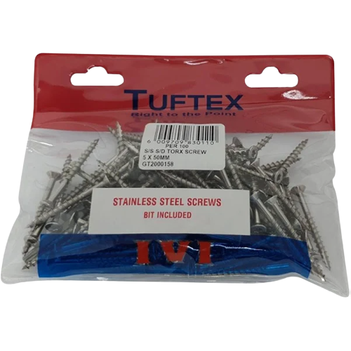 Tuftex Self Drill Screws Stainless Steel 5.0mm x 50mm Torx, Pack of 100