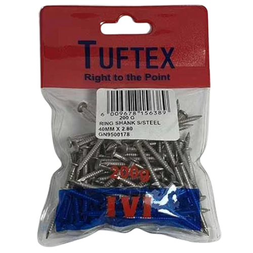 Tuftex Stainless Steel Ring Shank Nail 40mm x 2.8mm, 200g