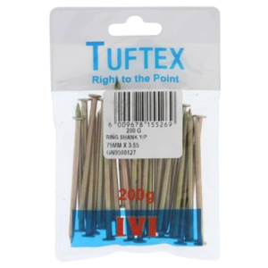 Tuftex Yellow Passivated Ring Shank Nail 75mm x 3.55mm, 200g