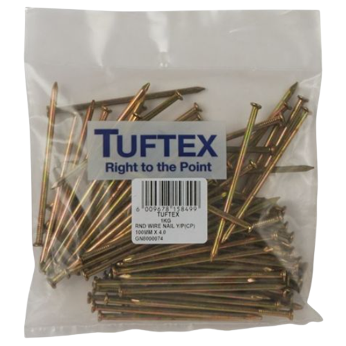 Tuftex Yellow Passivated Round Wire Nail 100mm x 4.0mm, 1kg