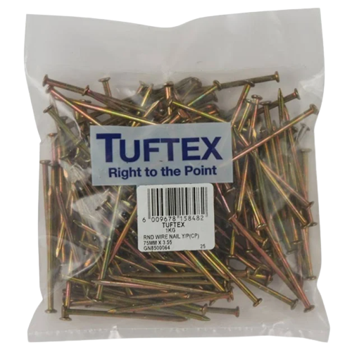 Tuftex Yellow Passivated Round Wire Nail 75mm x 3.55mm, 1kg