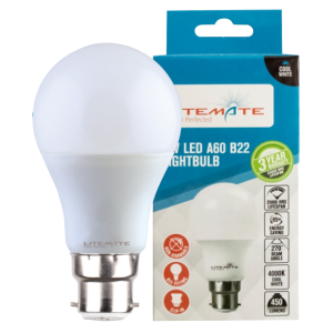 Litemate A60 B22 LED Lamp, 6 Watt Cool White