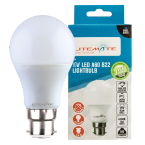 Litemate A60 E22 LED Lamp, 10 Watt Cool White