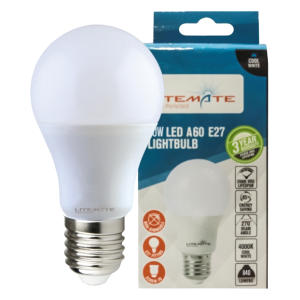 Litemate A60 E27 LED Lamp, 10 Watt Cool White