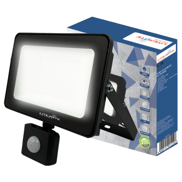 Litemate LED Floodlight with Motion Sensor, 50 Watt