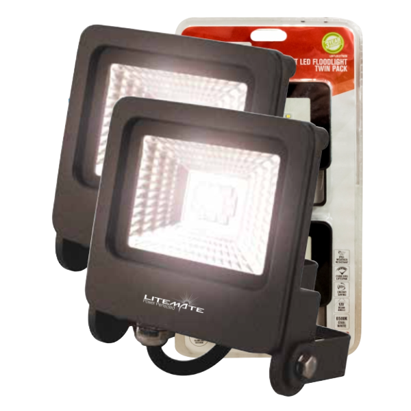 Litemate Led Floodlight, 20 Watt Twin Pack