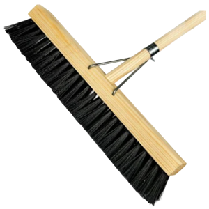 Mts Black Soft Fibre Platform Broom with Metal Stray and Wooden Handle